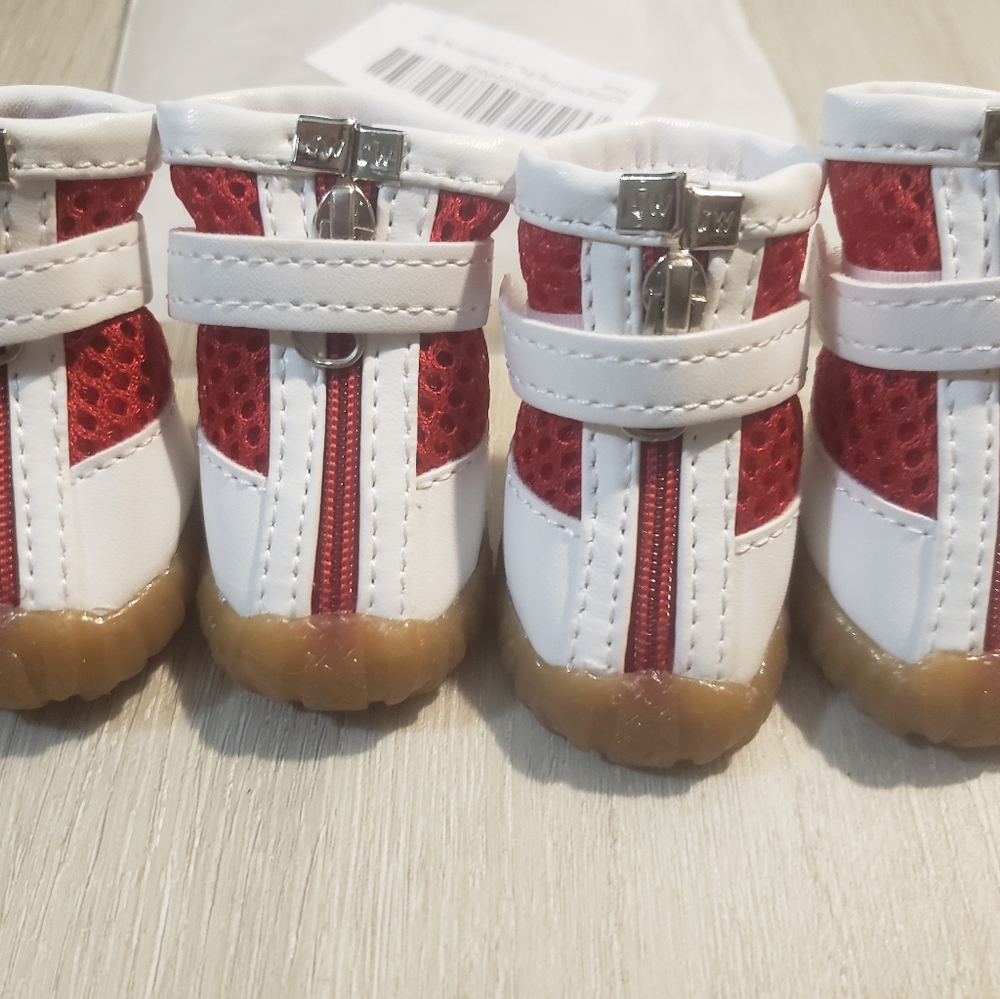 Doggy summer boots size Medium red and white